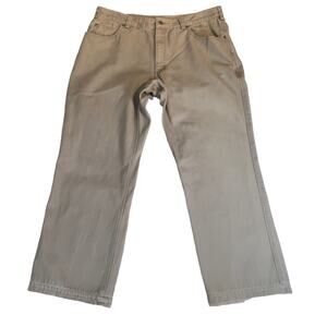 Duluth Trading Co Firehouse Canvas Jeans Mens 40W 30L Desert Khaki Gusset Crotch